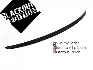 BLACKOUT EDITION. Лип спойлер "RedLine" крашенный Черный глянец VW Polo Sedan (2010 - 2020) + УСТАНОВОЧНЫЙ КОМПЛЕКТ