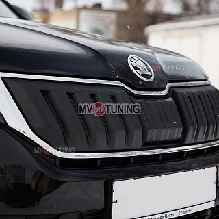 Обновленная версия! Зимний экран на быстросъемных креплениях для Skoda Kodiaq (2016-2021) верхний (текстурный пластик)